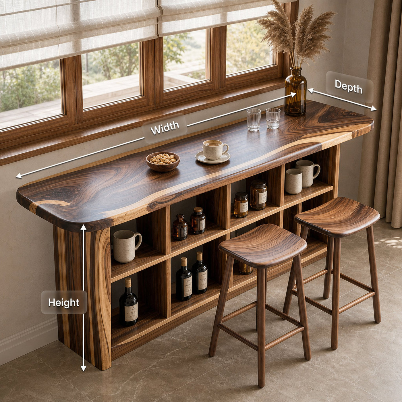 Wooden Bar Table With Storage For Compact Kitchen Or Coffee Bar - product view 8