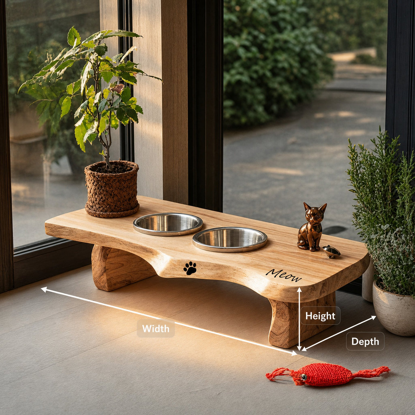 Wooden Dog Bowl Holder Rustic Style For Kitchen Decor - product view 8