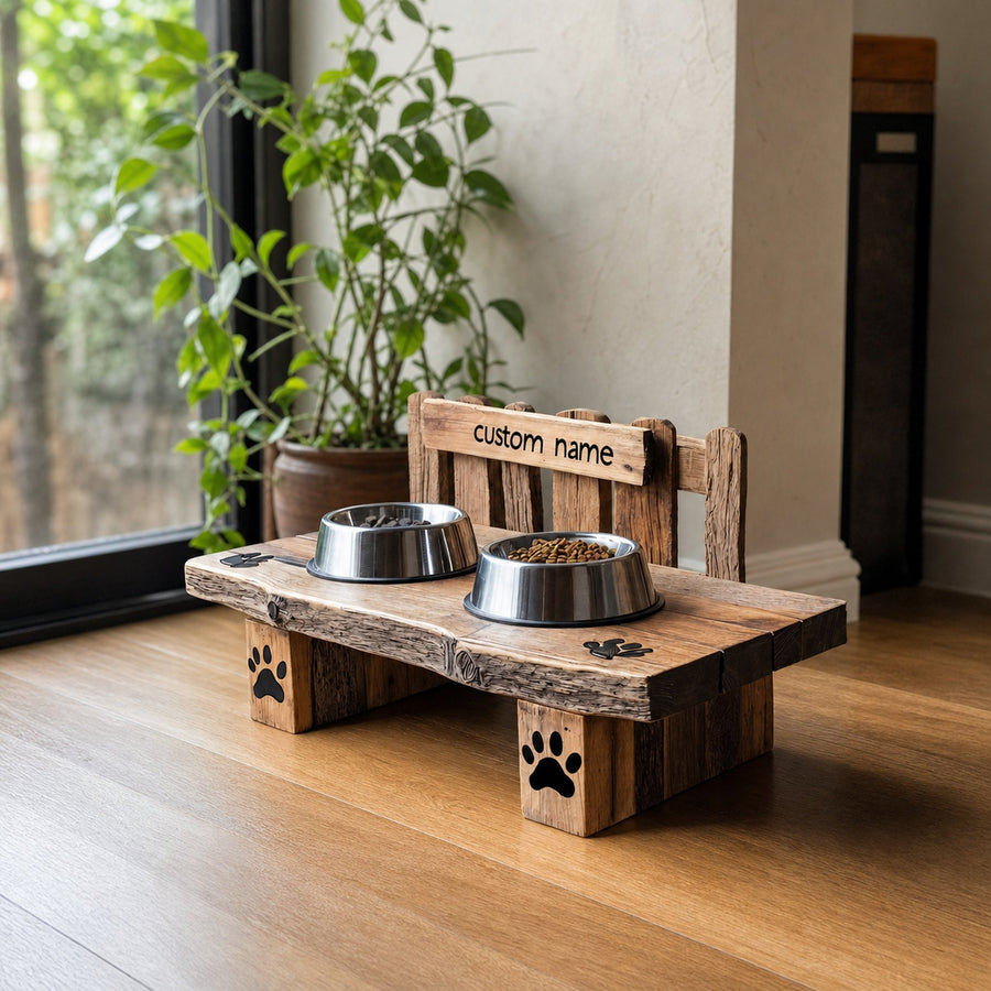 Wooden Dog Feeding Stand Mid Century For Pet Use