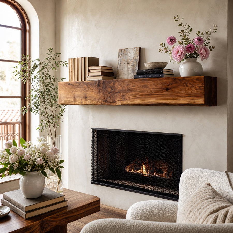 Wooden Fireplace Shelf For Cozy Living Room Decor