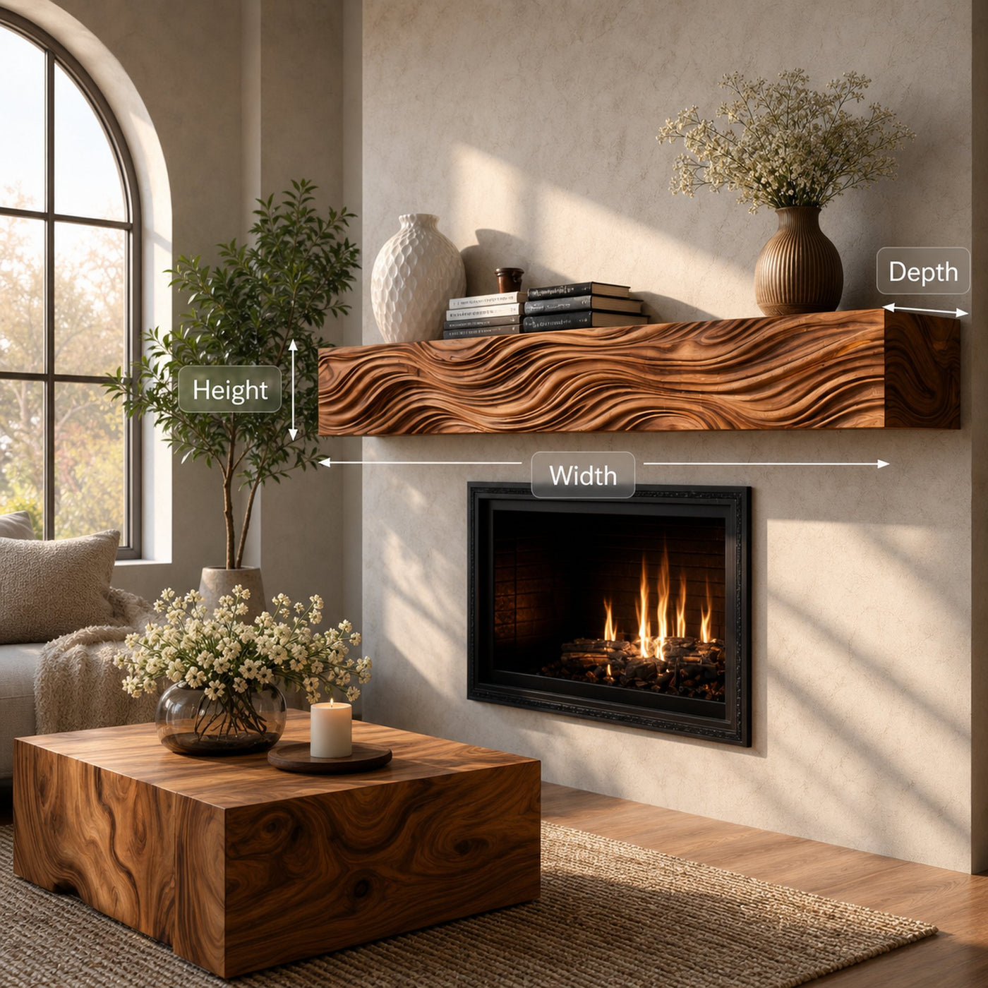 Wooden Fireplace Shelf With Wave Carved For Modern Home Decor - product view 9