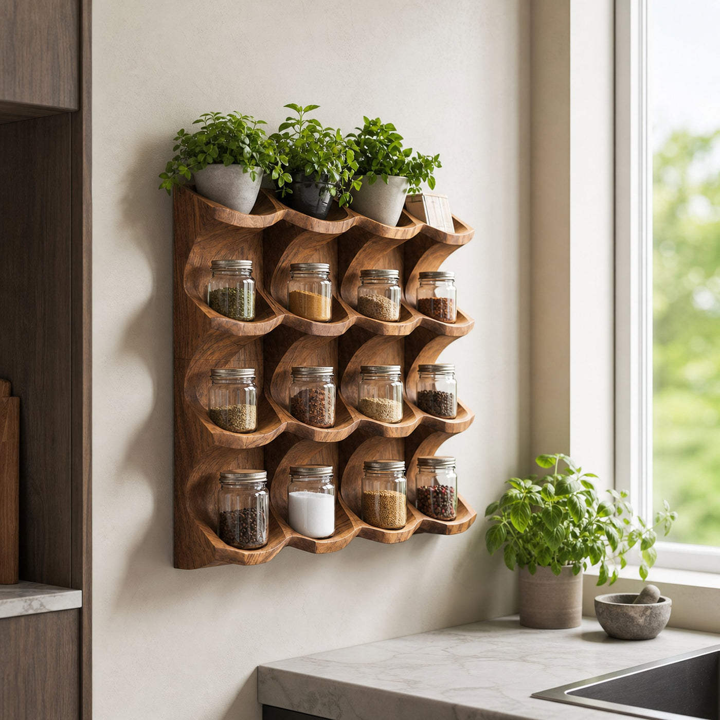 Wooden Kitchen Cabinet Organizer Rustic Style Decor - product view 6