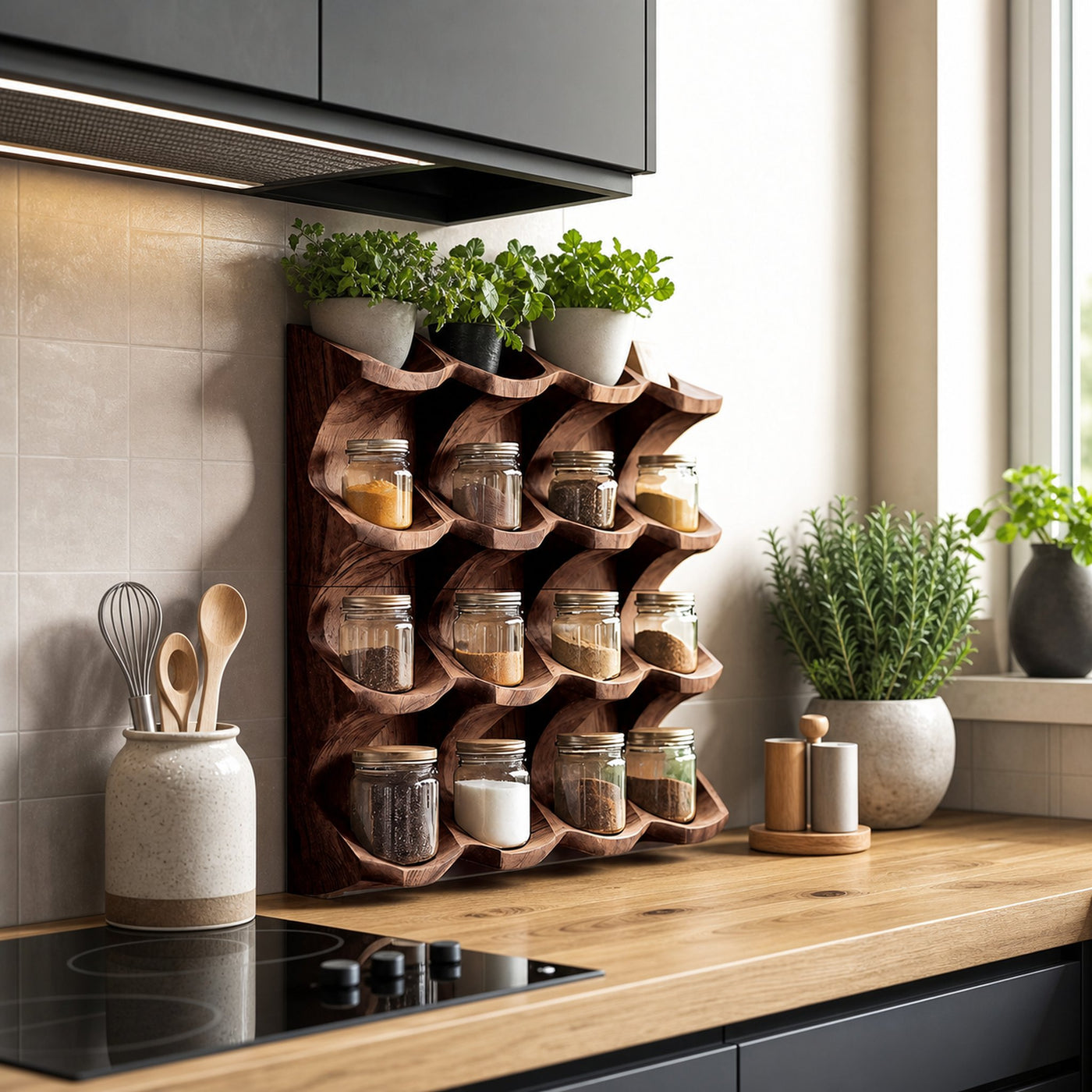 Wooden Kitchen Cabinet Organizer Rustic Style Decor - product view 7