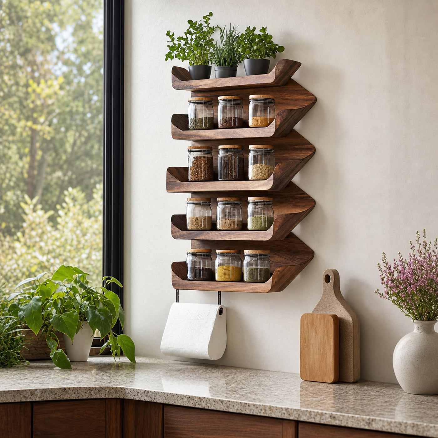 Wooden Spice Rack Mid Century Style For Entryway Design