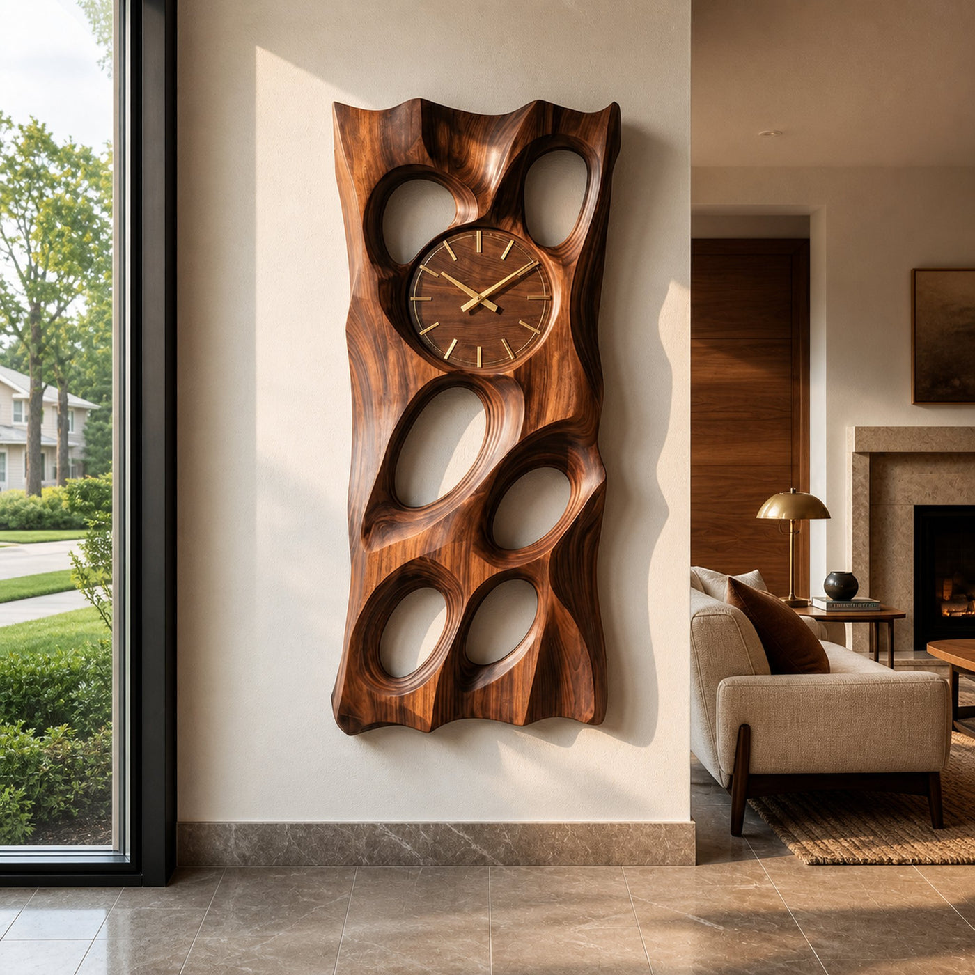 Wooden Wall Clock With Openwork Design For Living Room