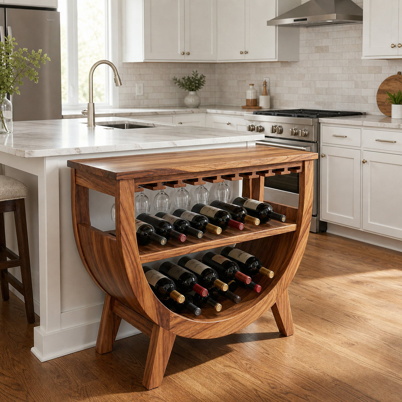 Wooden Wine Cabinet With Built In Glass Rack For Kitchen