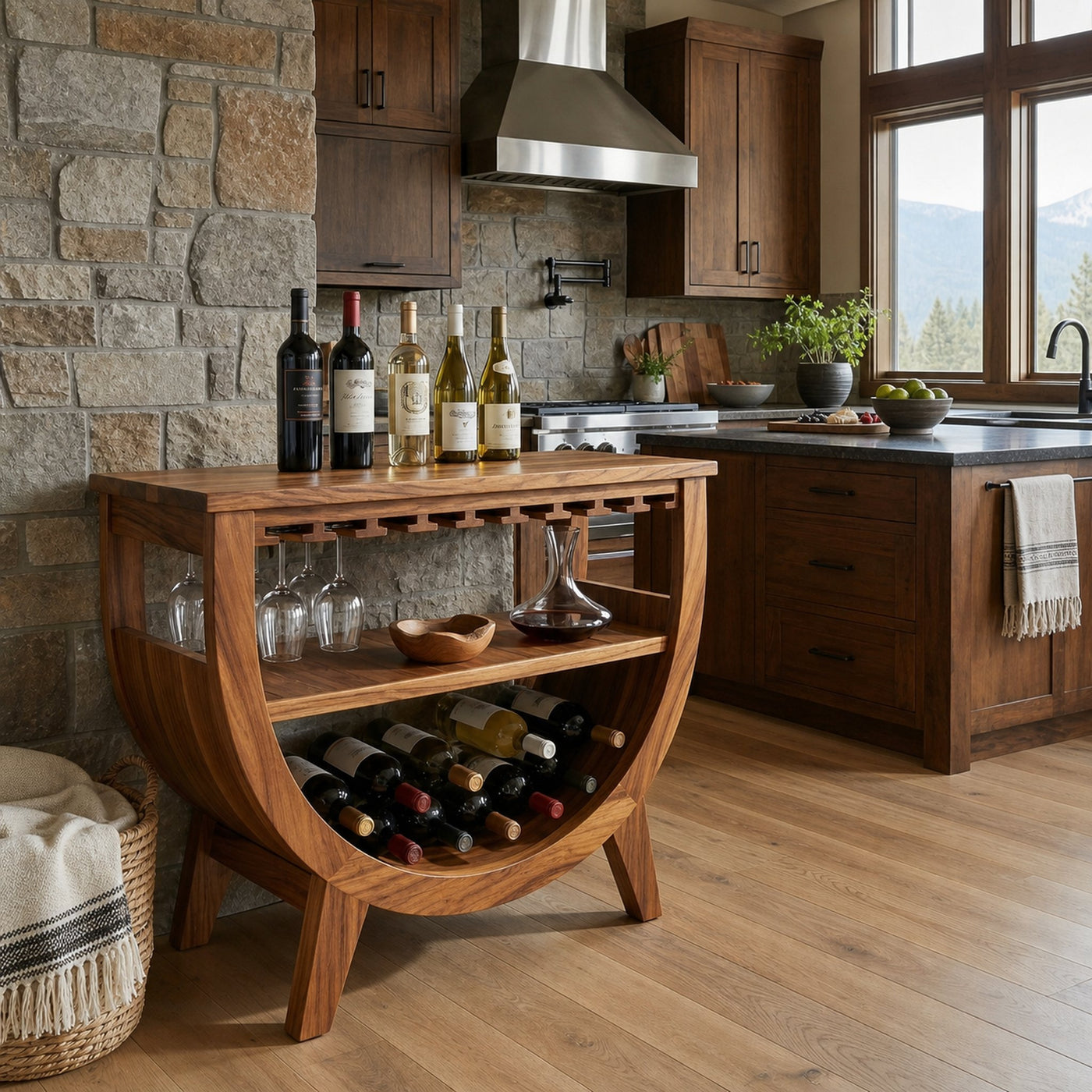 Wooden Wine Cabinet With Built In Glass Rack For Kitchen - product view 6