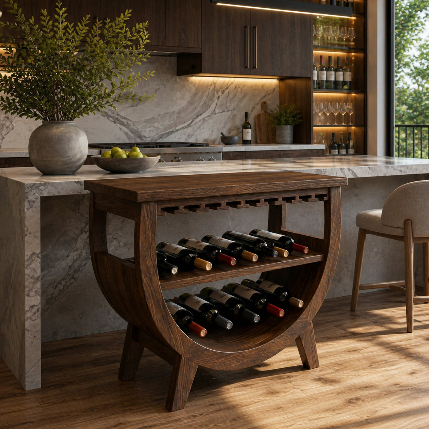 Wooden Wine Cabinet With Built In Glass Rack For Kitchen - product view 7