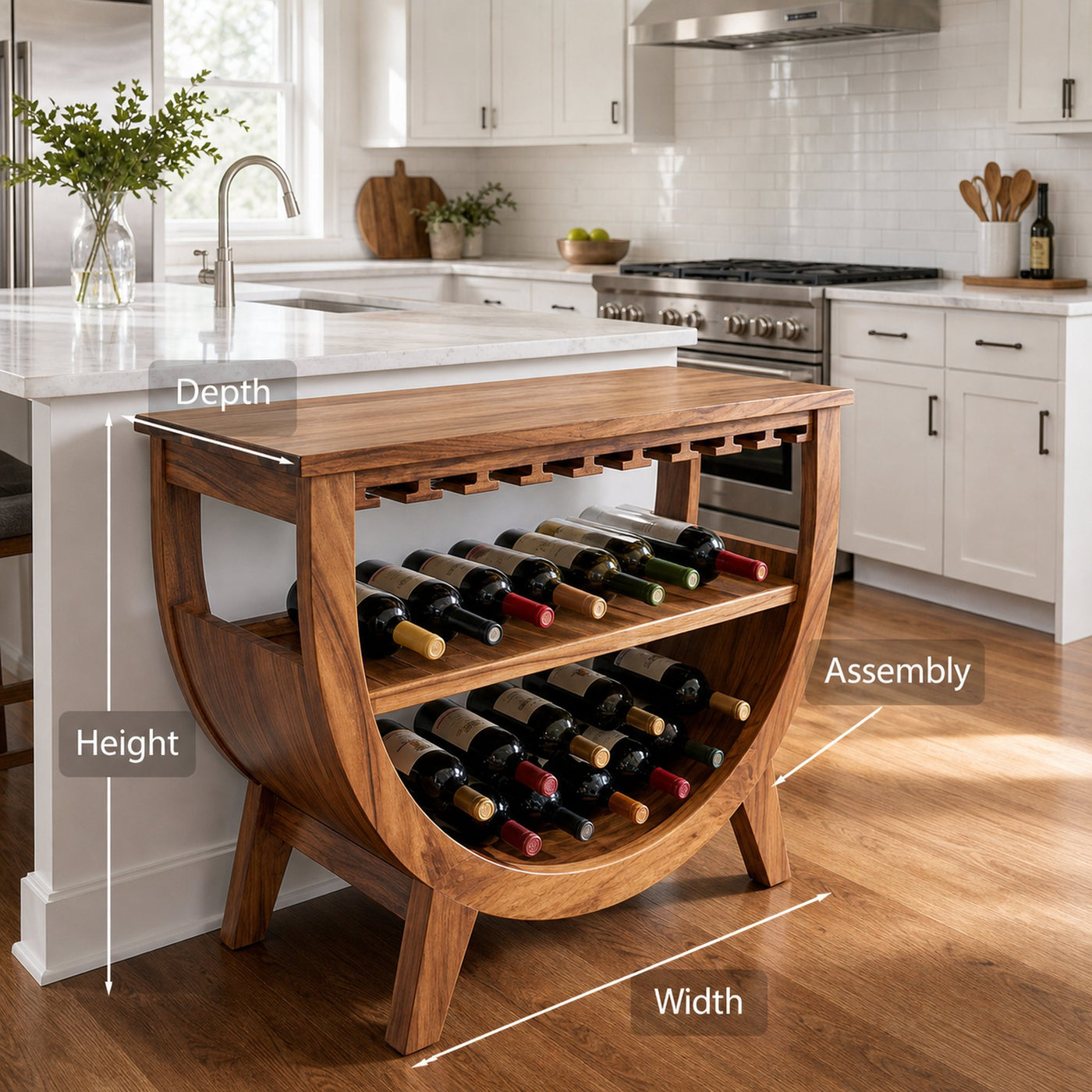 Wooden Wine Cabinet With Built In Glass Rack For Kitchen - product view 8