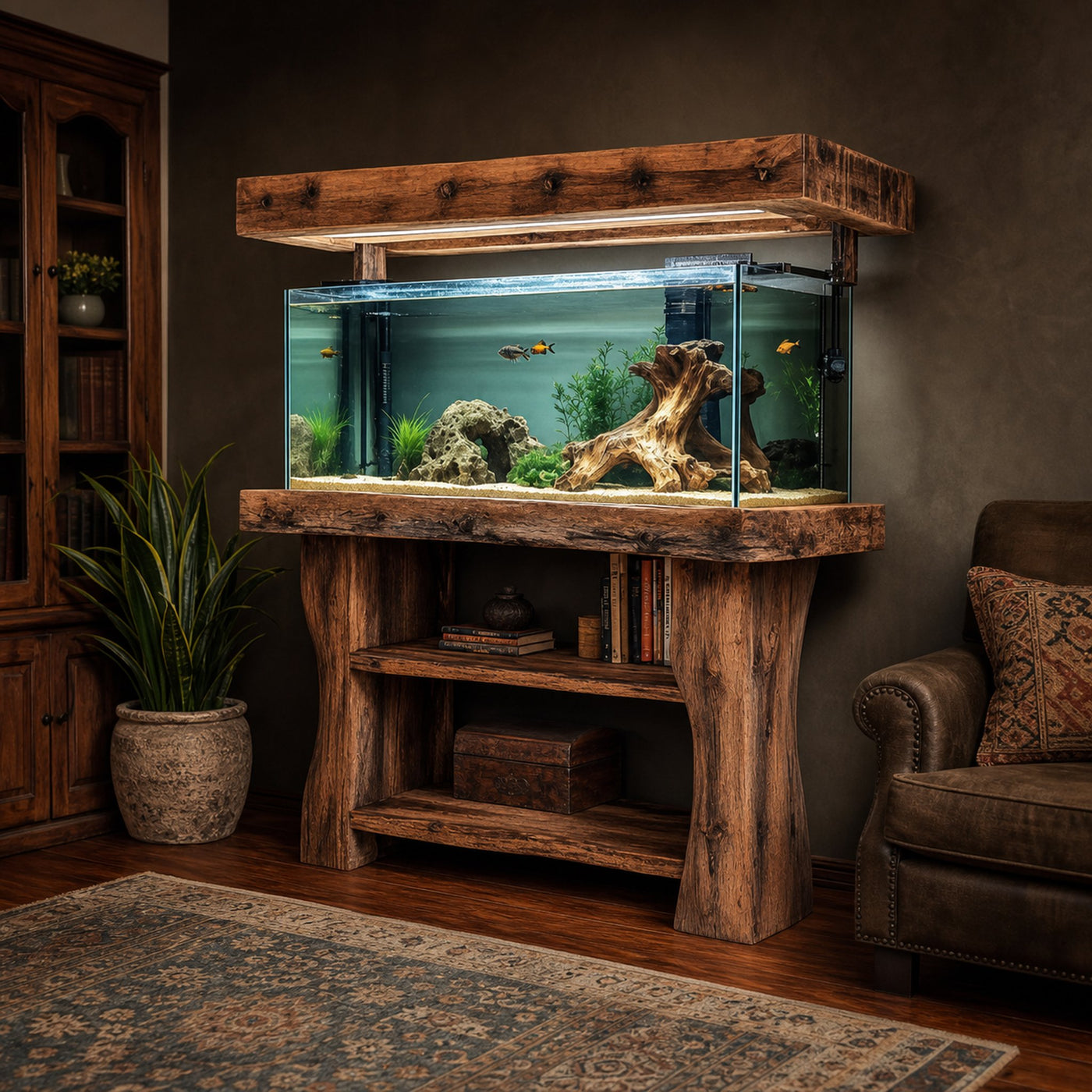 Wooden aquarium shelf custom Decor Home Gift