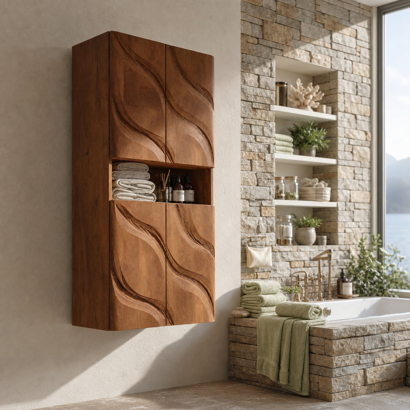 Contemporary Bathroom Cabinet Waves Design For Bathroom - product view 6