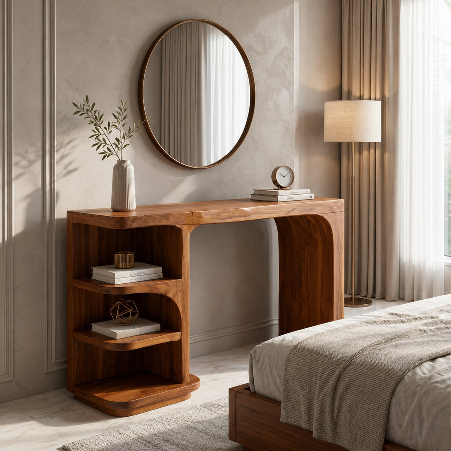 Contemporary Dressing Table With Waterfall Wood Structure For Bedroom