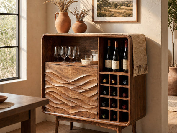 Contemporary Wine Storage Cabinet Natural Wood For Living Room