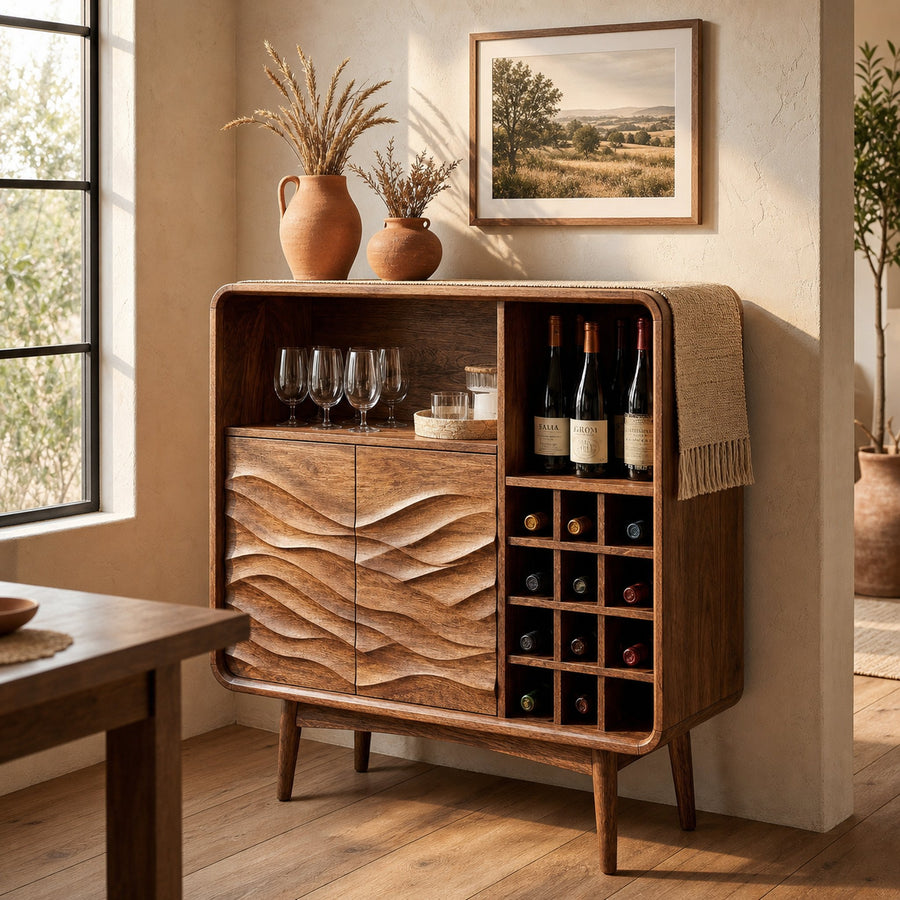 Contemporary Wine Storage Cabinet Natural Wood For Living Room