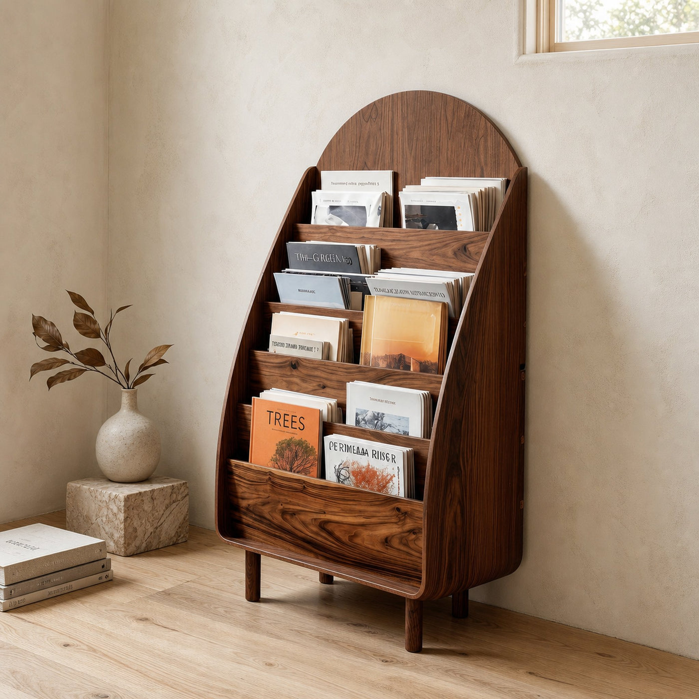 Contemporary Wooden Arched Magazine Rack With Tiers For Living Room - product view 6
