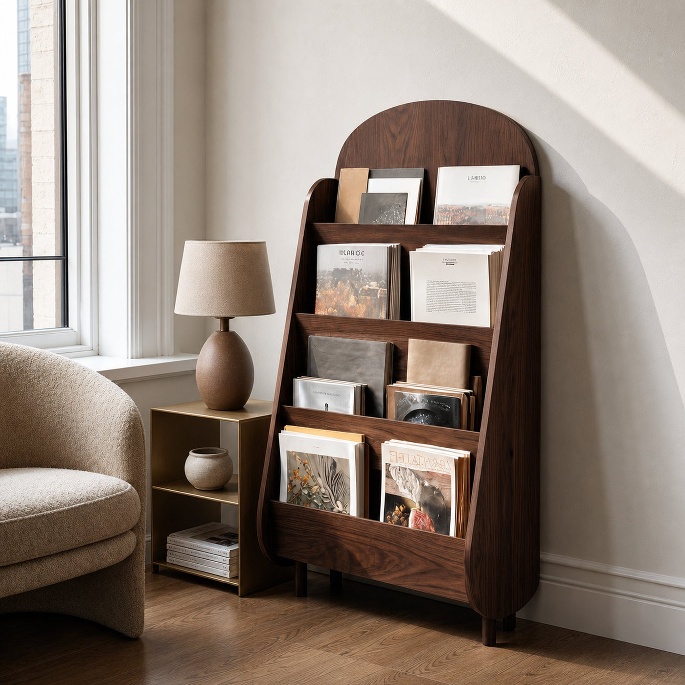 Contemporary Wooden Rounded Arch Magazine Rack For Reading Corner - product view 7