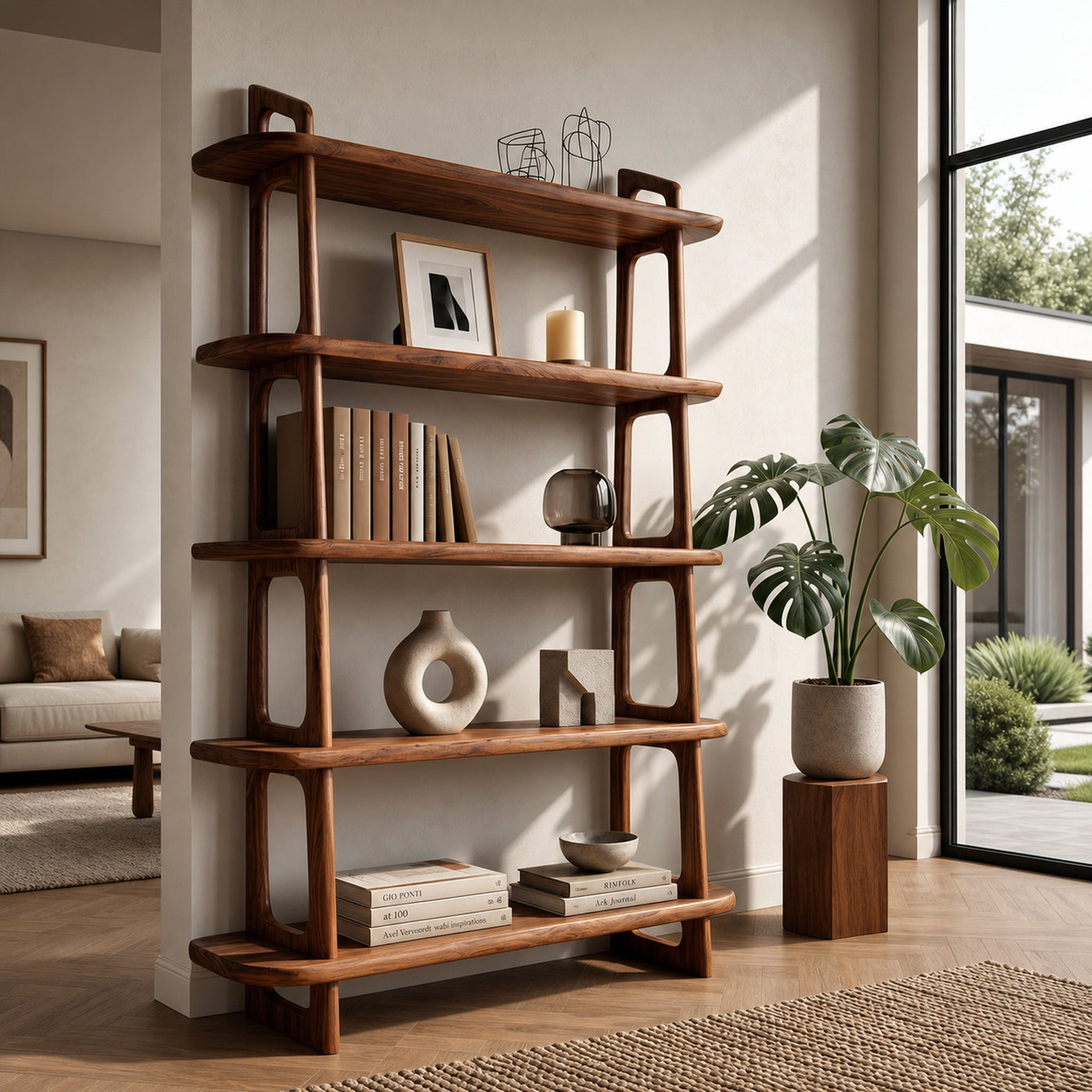 Contemporary Wooden Standing Shelf For Living Room Corner - product view 6