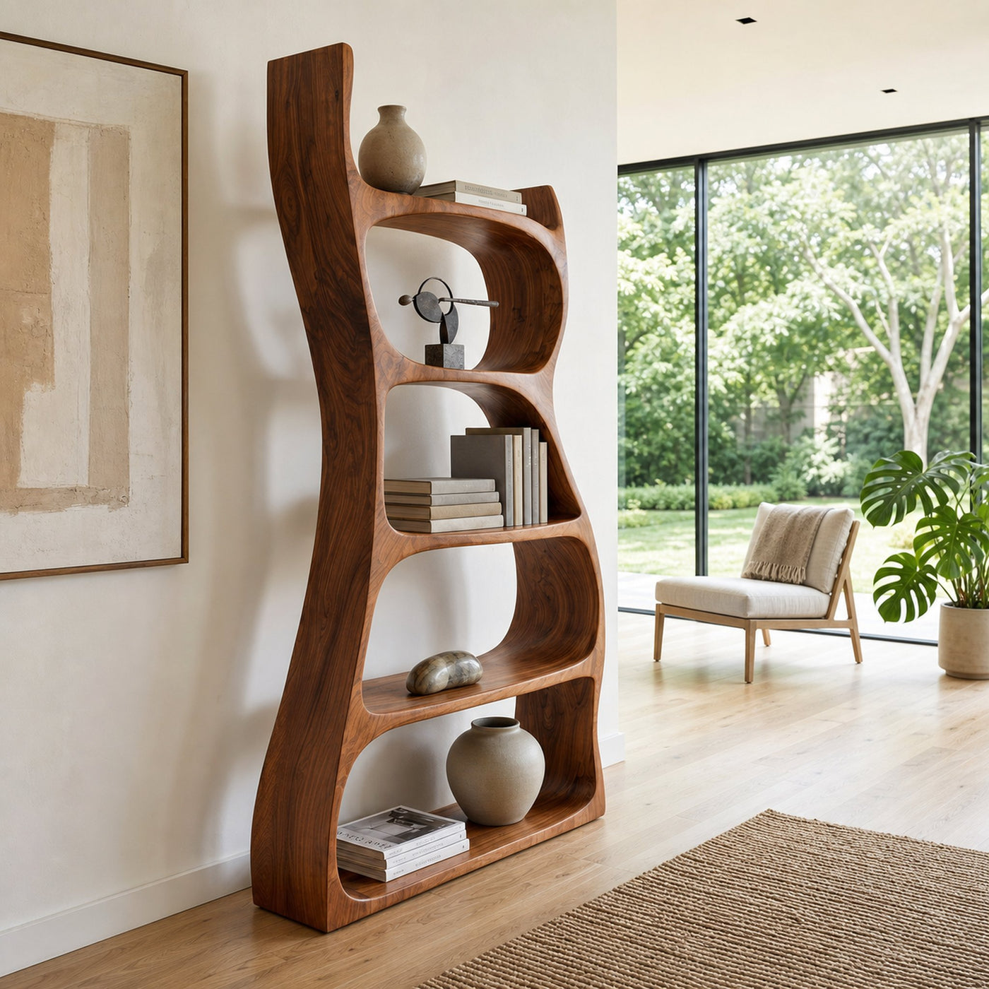 Elegant Natural Wood Standing Shelf For Entryway Display Decor