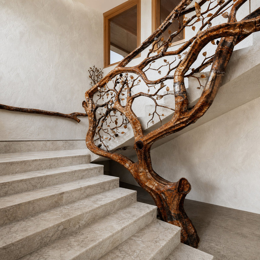 Elegant Wooden Branch And Leaf Stair Railing Custom Stair Railing Country Style