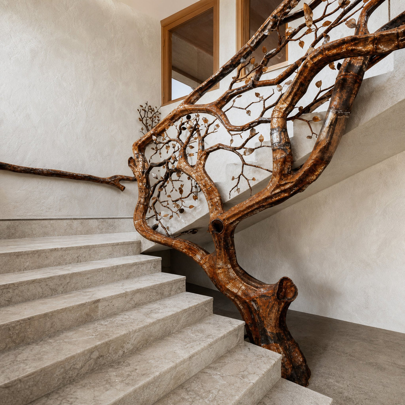 Elegant Wooden Branch And Leaf Stair Railing Custom Stair Railing Country Style