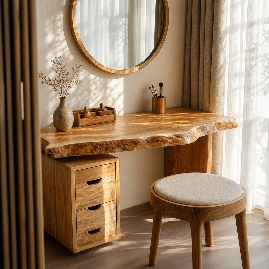 Japandi Solid Wood Floating Dressing Table Live Edge Bedroom