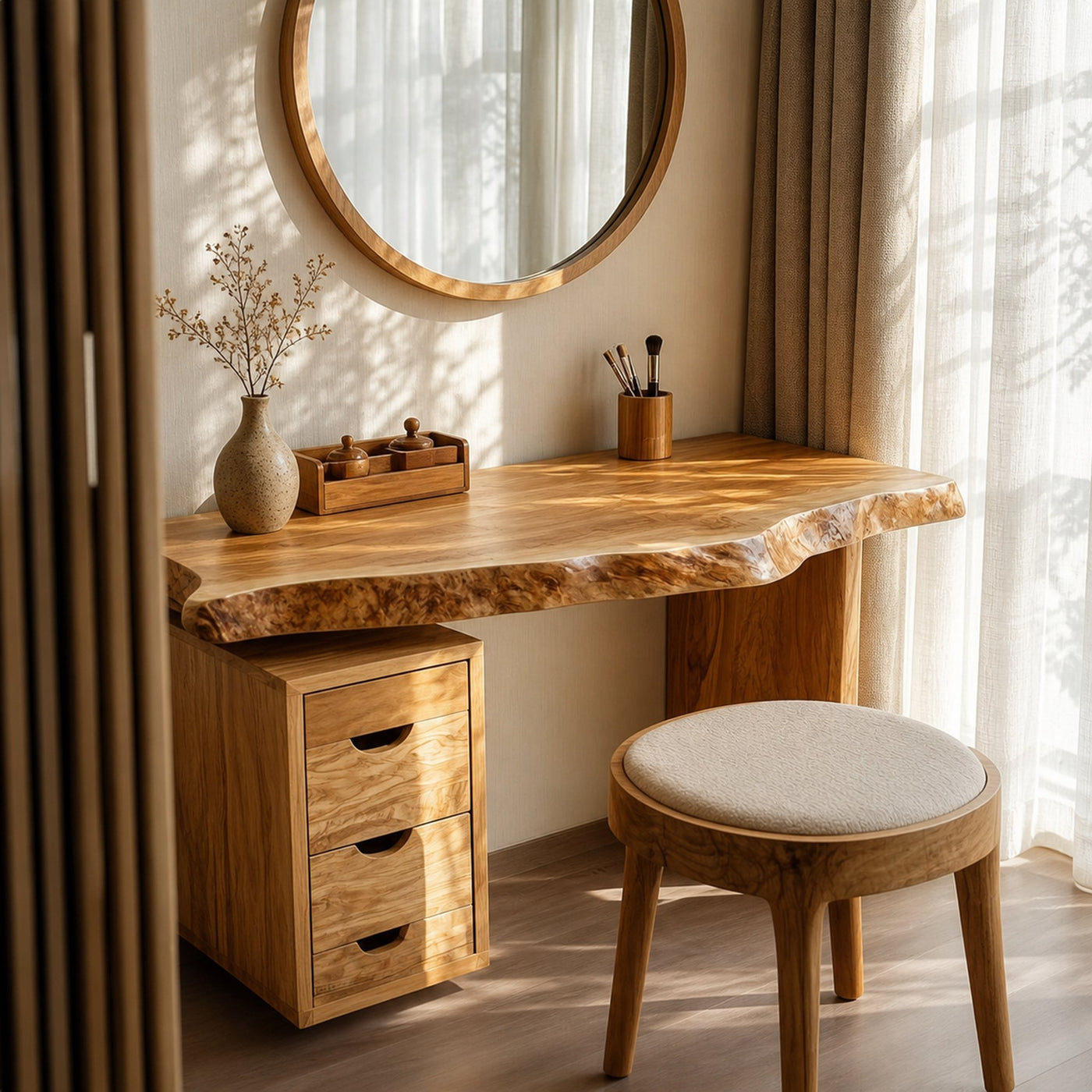Japandi Solid Wood Floating Dressing Table Live Edge Bedroom