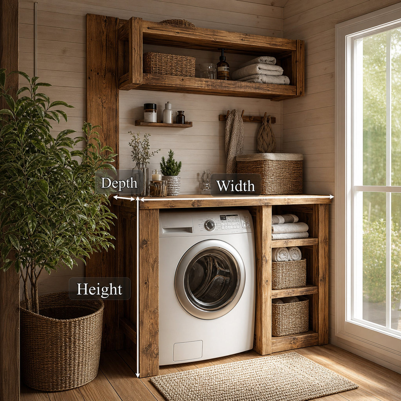 Laundry Nook Shelf Solid Wood Rustic Style Gift - product view 6