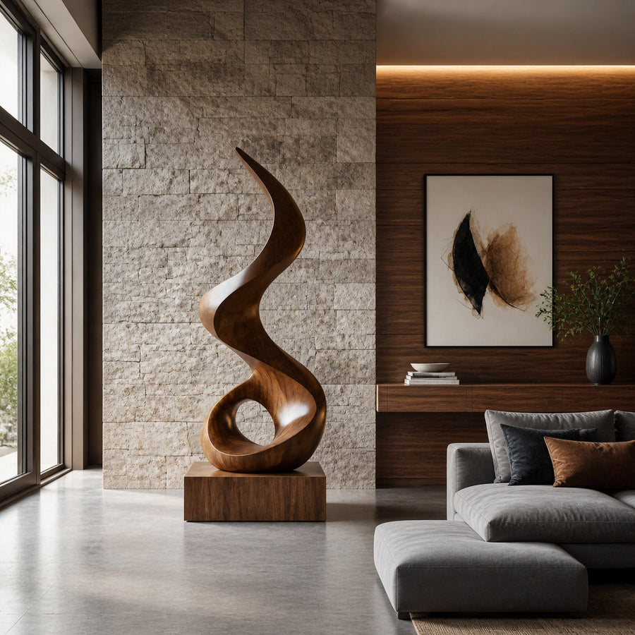 Mid Century Abstract Wooden Sculpture For Outdoor Garden