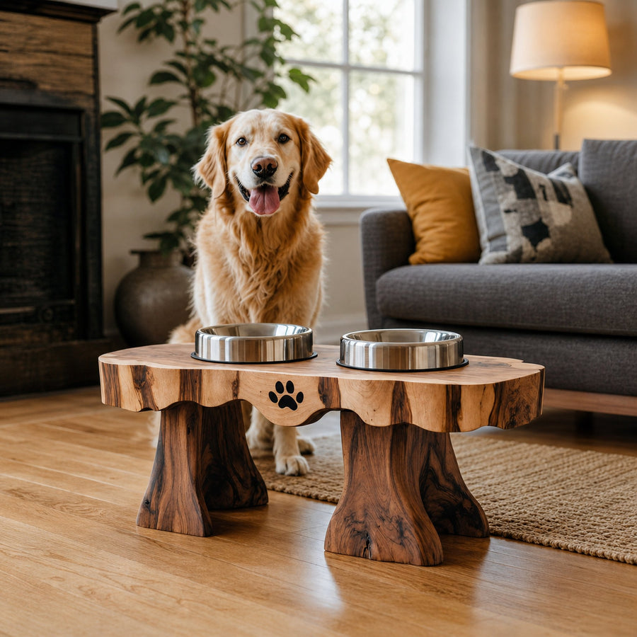 Mid Century Dog Feeding Stand With Bowl Included