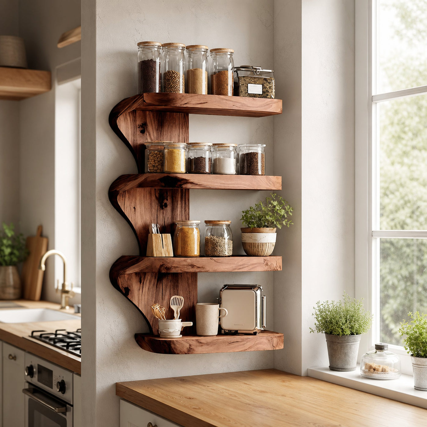 Mid Century Kitchen Decor With Wooden Spice Organizer - product view 7