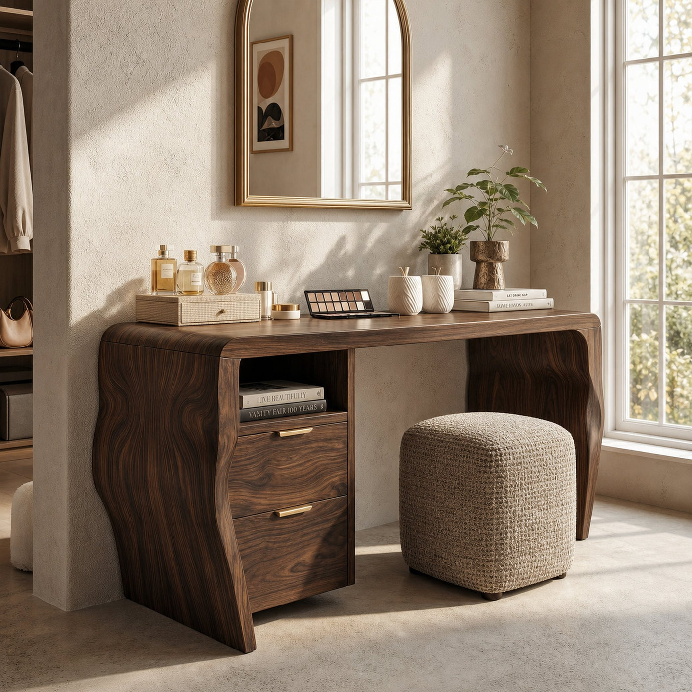 Mid Century Vanity Desk Bedroom Apartment Makeup Area - product view 7