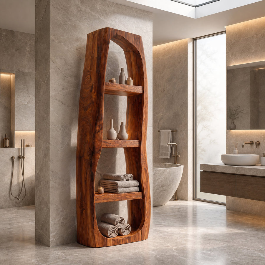 Minimal Bathroom Storage Cabinet With Curved Arched Design For Bathroom
