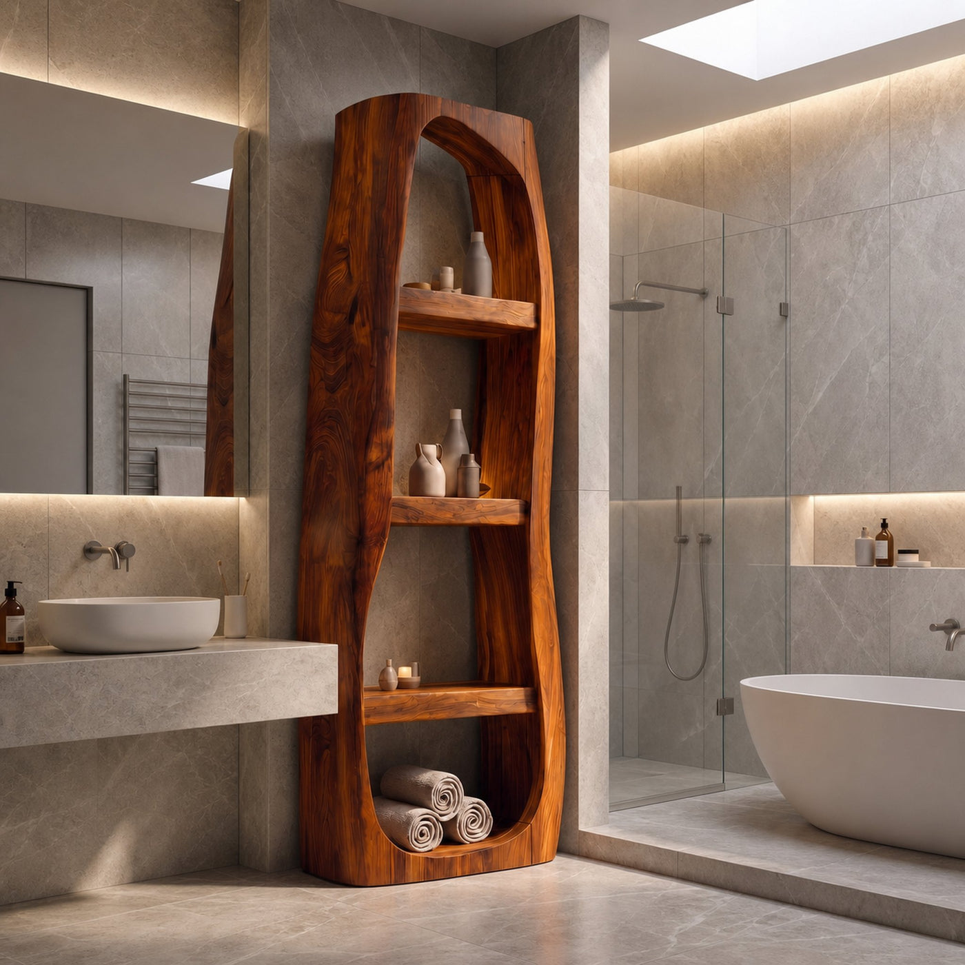 Minimal Bathroom Storage Cabinet With Curved Arched Design For Bathroom - product view 6