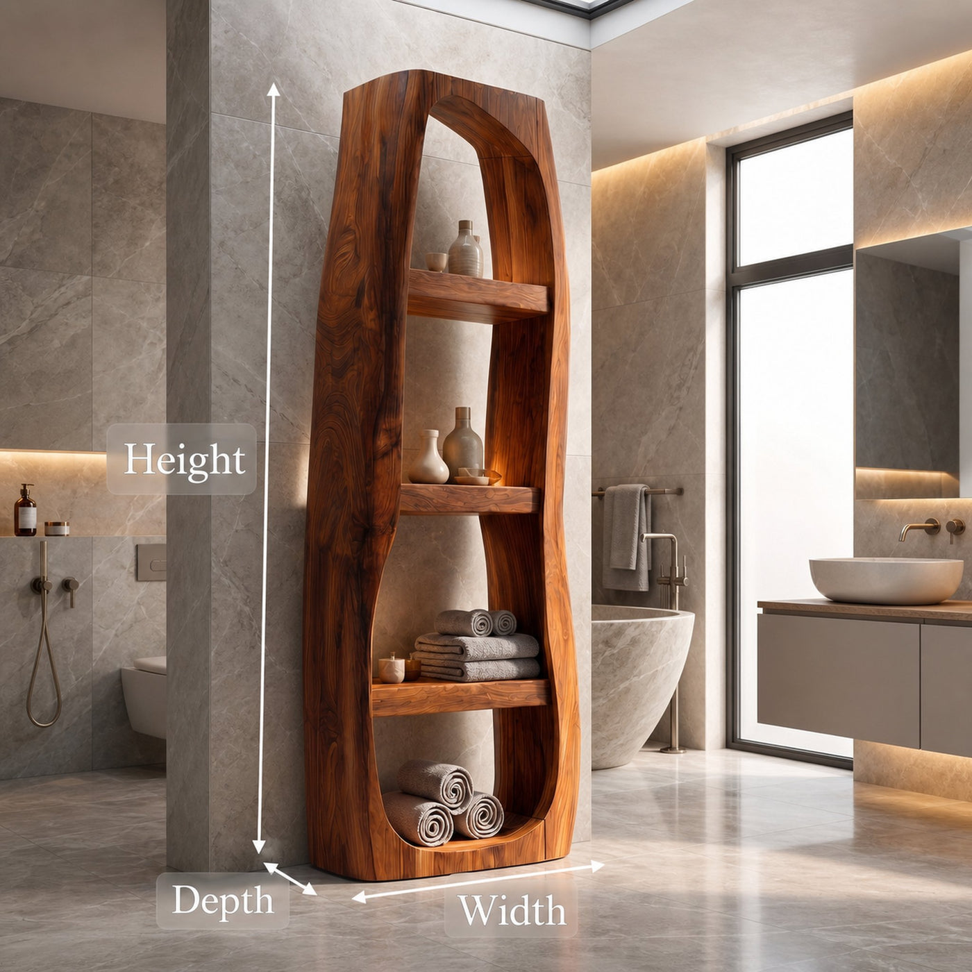 Minimal Bathroom Storage Cabinet With Curved Arched Design For Bathroom - product view 8