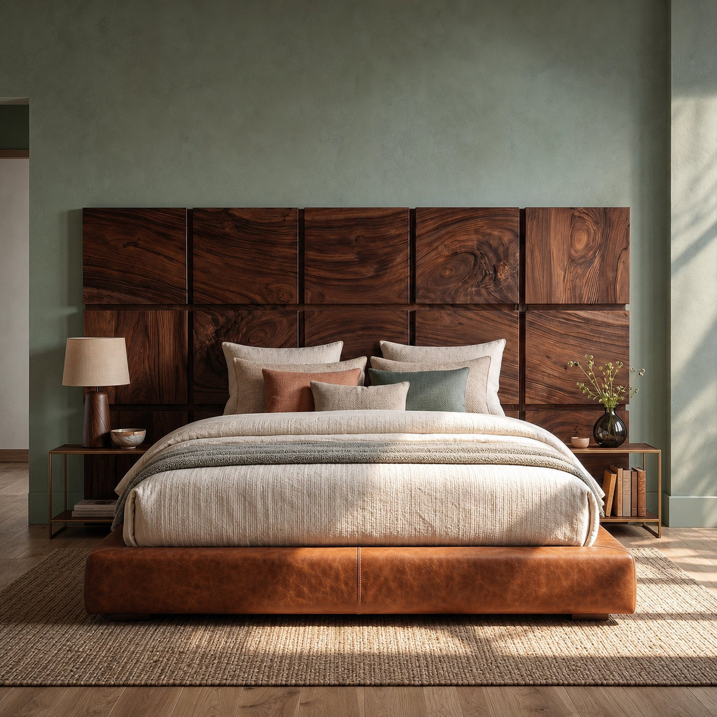 Minimal Grid Wood Headboard For Dark Contemporary Bedroom - product view 7