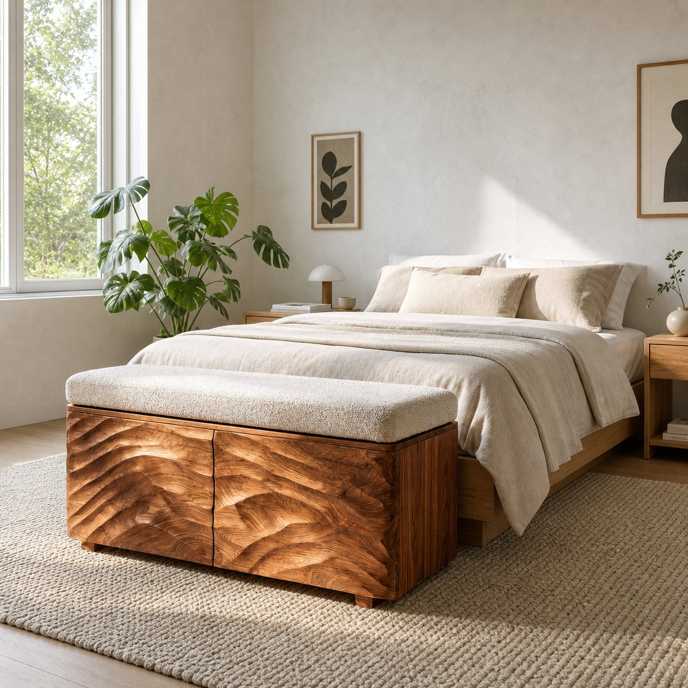Minimal Wooden Storage Bench For Bedroom Foot Area