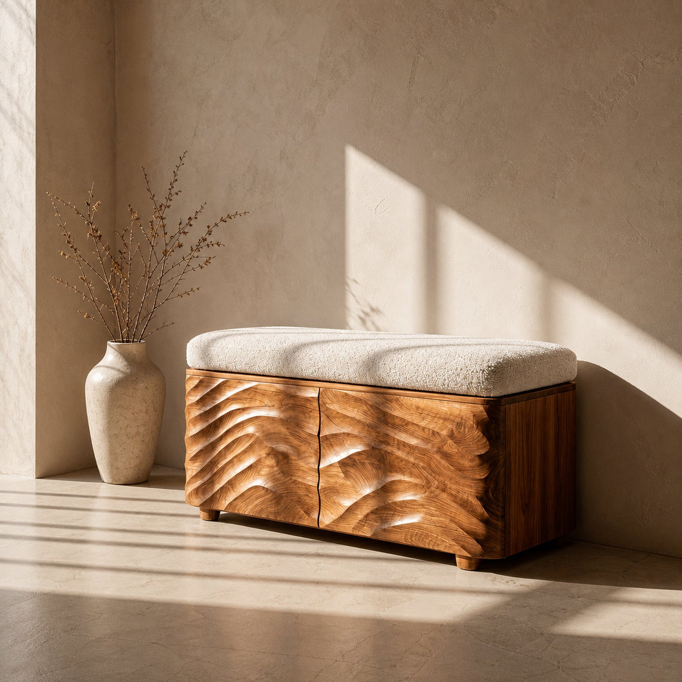 Minimal Wooden Storage Bench For Bedroom Foot Area - product view 6