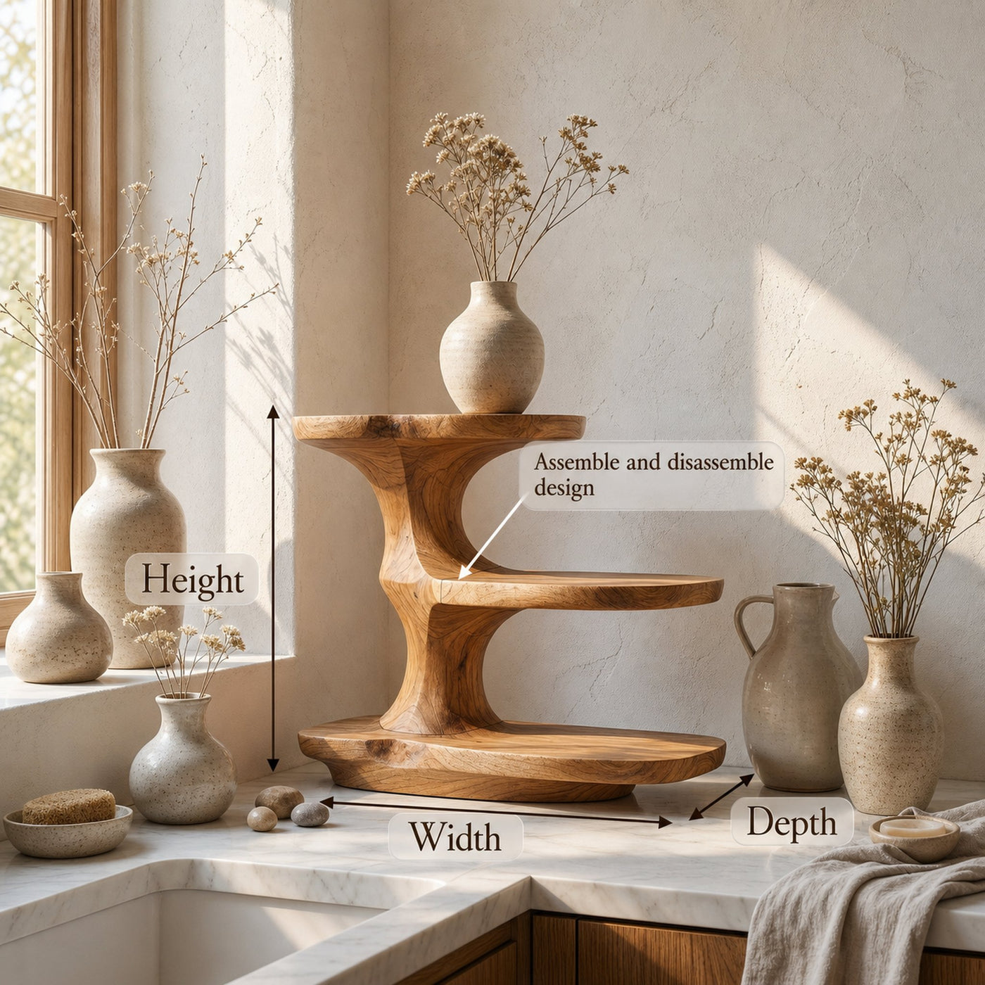 Minimalist Bathroom Shelf With Curved Wooden Storage - product view 8