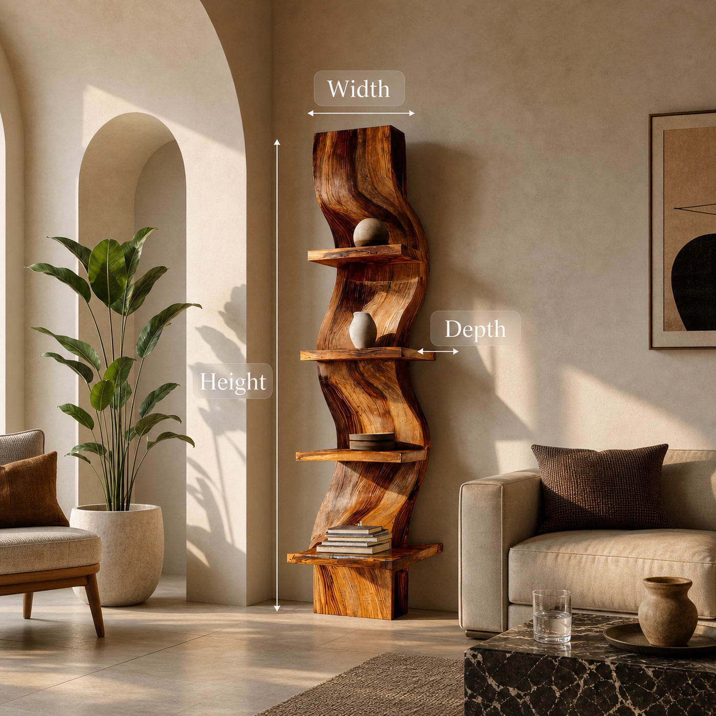 Minimalist Curved Display Shelf For Living Room Interior - product view 6