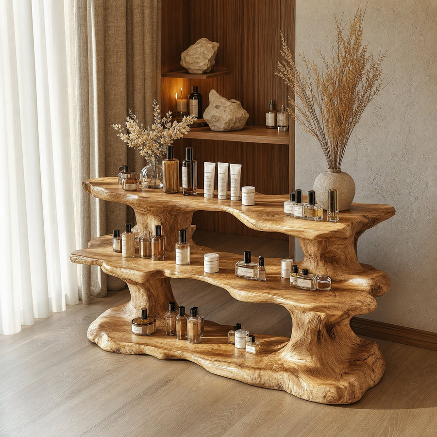 Rustic Organic Wood Display Shelf Living Room Or Spa