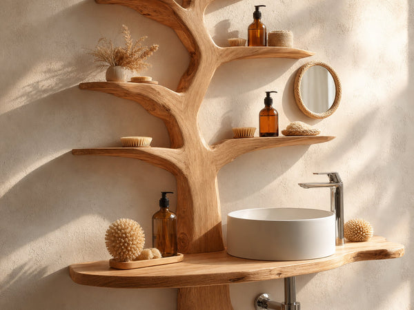 Rustic Wall Mounted Tree Shelf Bathroom Or Powder Space