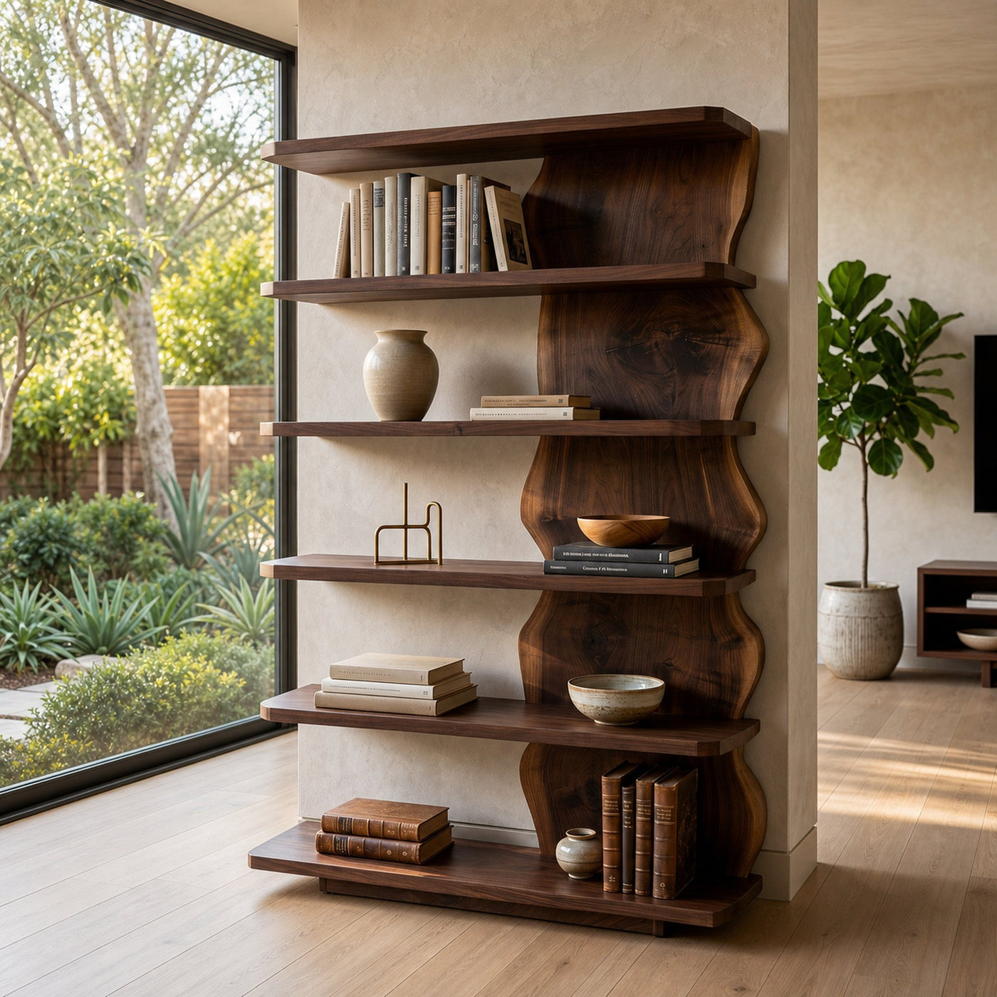 Scandinavian Natural Wood Standing Shelf For Corner Space - product view 7