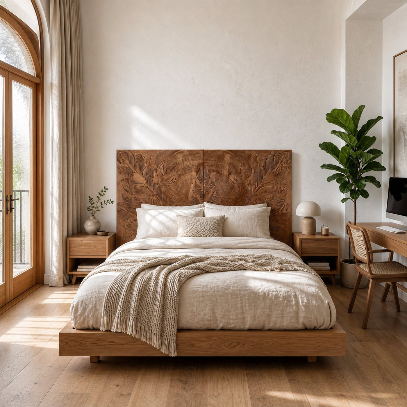 Tropical Botanical Wood Headboard For Warm Coastal Bedroom - product view 6