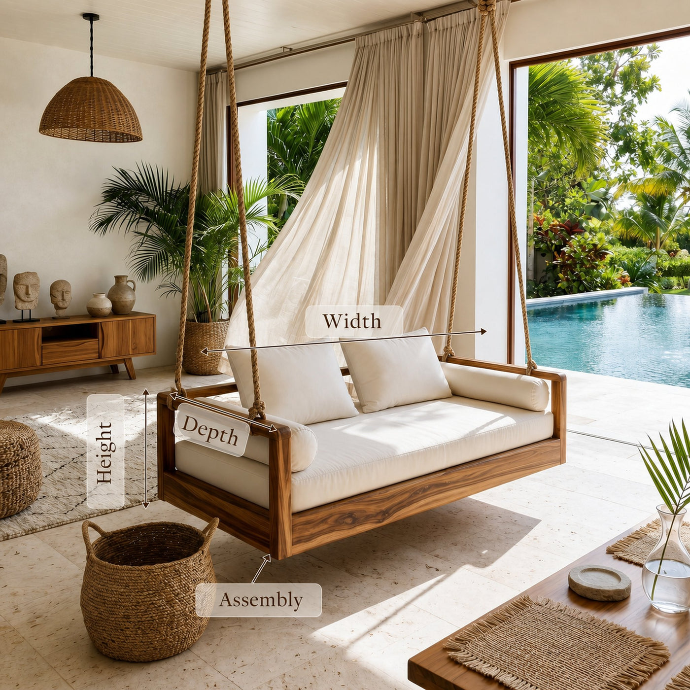 Tropical Indoor Hanging Daybed Swing Resort Style Living Room - product view 8
