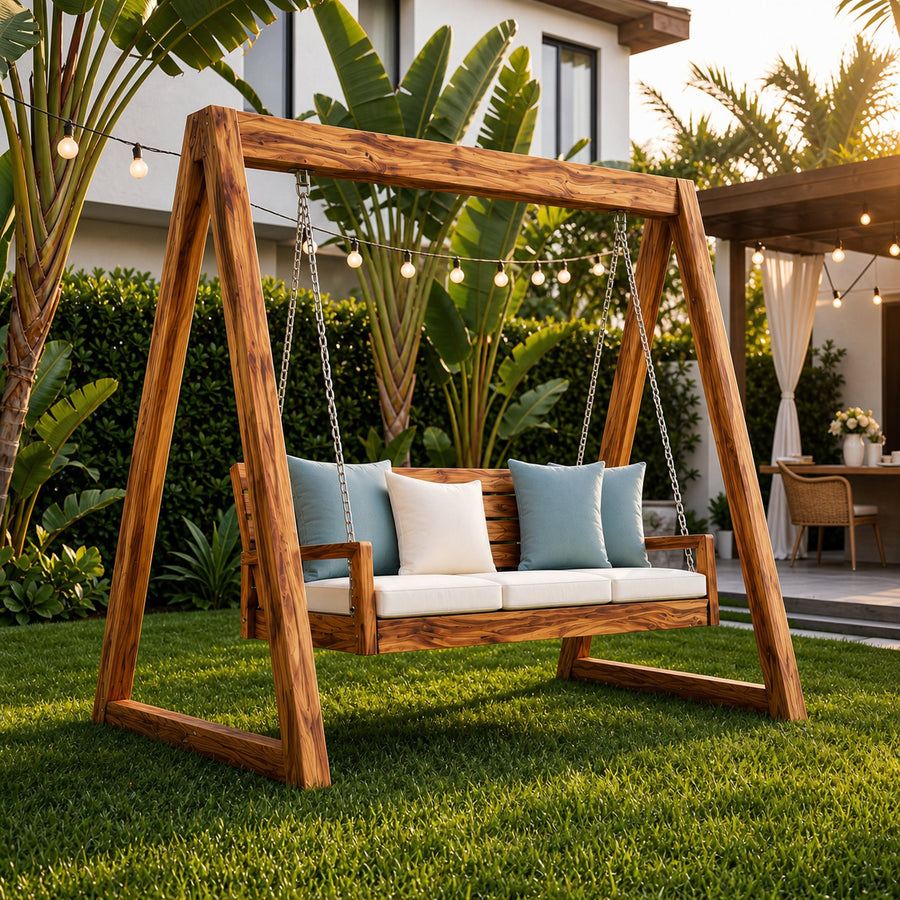 Tropical Wooden Garden Swing Backyard Lounge Seating