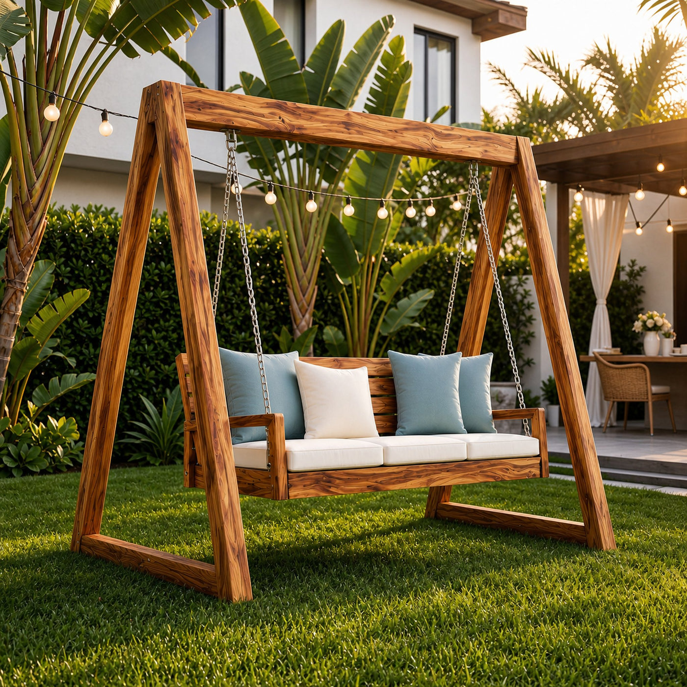 Tropical Wooden Garden Swing Backyard Lounge Seating