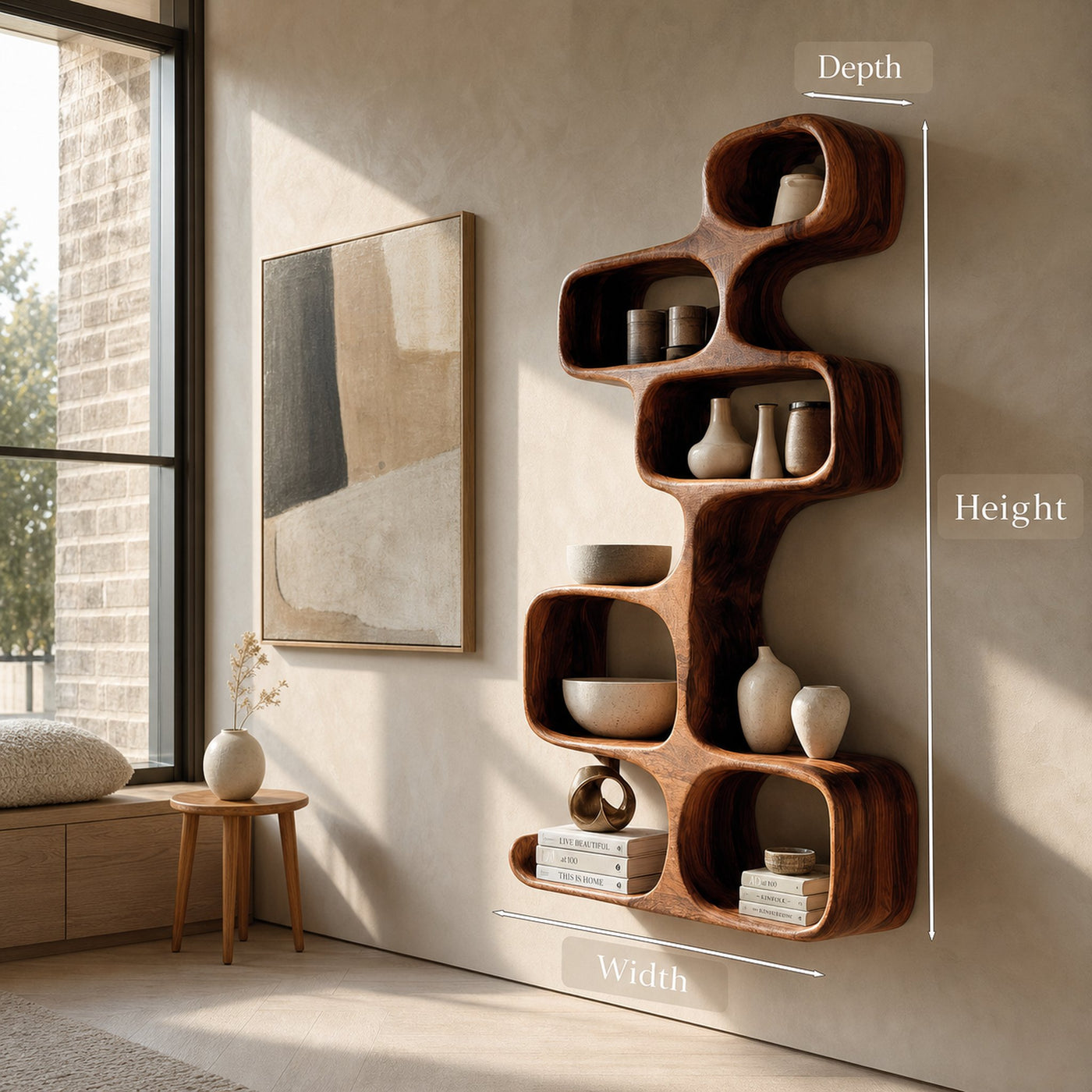 Abstract Wooden Wall Shelf For Living Room - product view 8