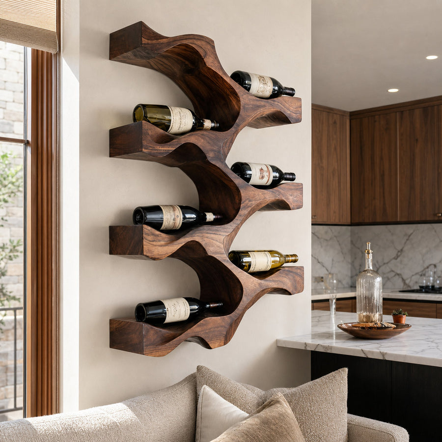 Artistic Natural Wood Wine Rack For Modern Kitchen Wall Decor