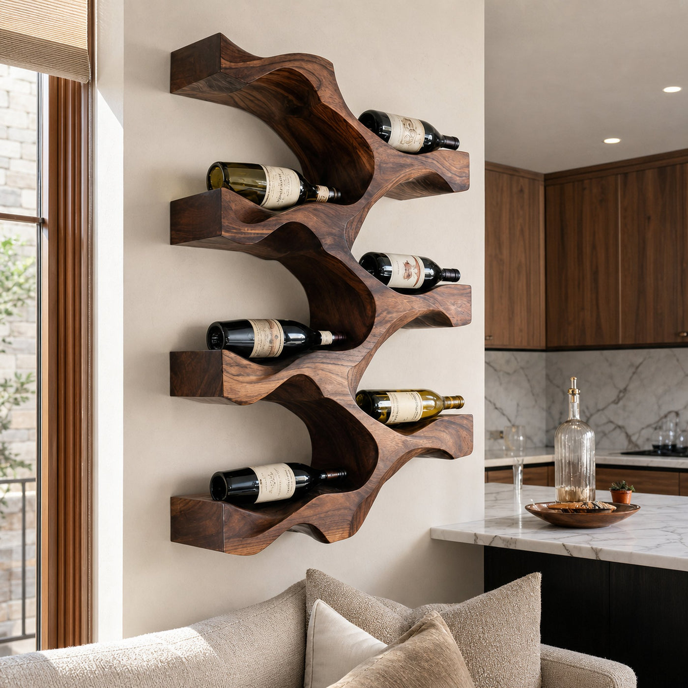 Artistic Natural Wood Wine Rack For Modern Kitchen Wall Decor