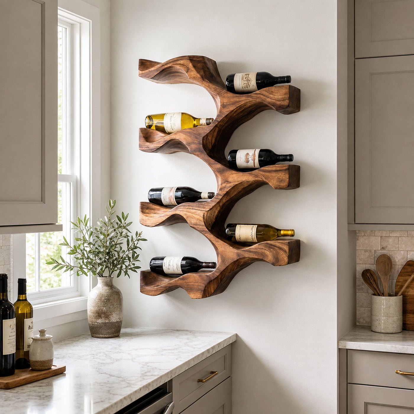 Artistic Natural Wood Wine Rack For Modern Kitchen Wall Decor - product view 6